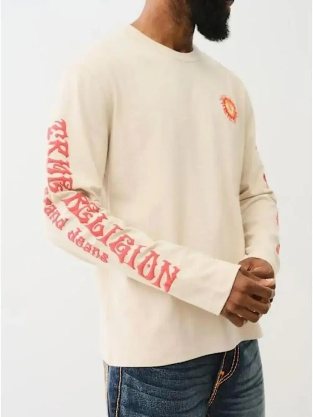 (RC) True Religion Men's Blazing Horseshoe Long Sleeve TShirt Natural Tan Medium